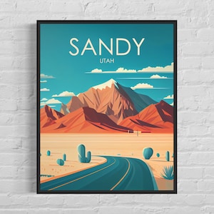 Sandy Utah Retro Art Print, Sandy Wall Art Illustration, Sandy Vintage Minimal Design Poster