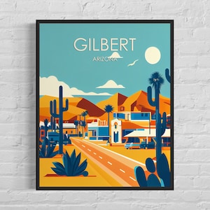 Gilbert Arizona Retro Art Print, Gilbert Wall Art Illustration, Gilbert Vintage Minimal Design Poster