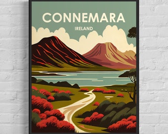 Connemara Ireland Retro Art Print, Connemara Ireland Wall Art Illustration, Connemara Ireland Vintage Minimal Design Poster