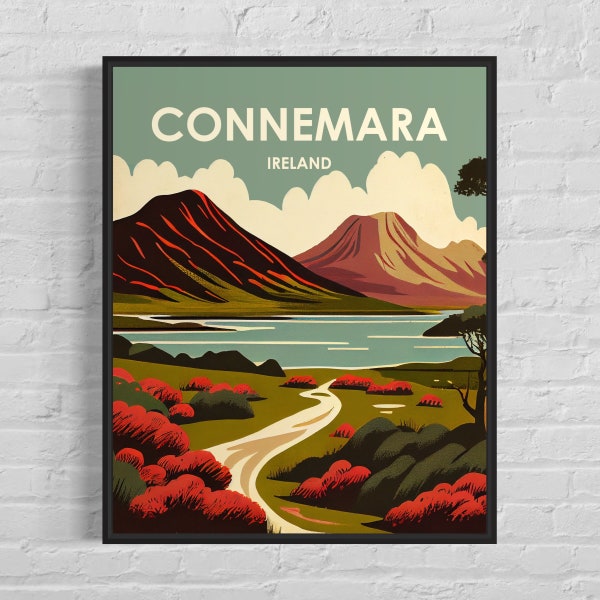 Connemara Ireland Retro Art Print, Connemara Ireland Wall Art Illustration, Connemara Ireland Vintage Minimal Design Poster