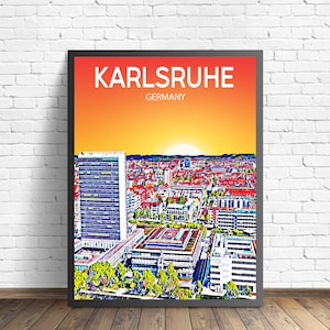 Karlsruhe Germany Art Poster Sunset / Night Poster Art Print, Karlsruhe City Framed Modern Wall art, Colorful Skyline Canvas Sketch Photo