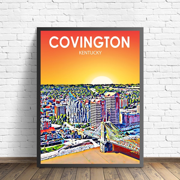 Covington KY  Art Poster Sunset Landscape Poster Print, Covington City Wall Art United States Colorful Skyline Sketch Photo