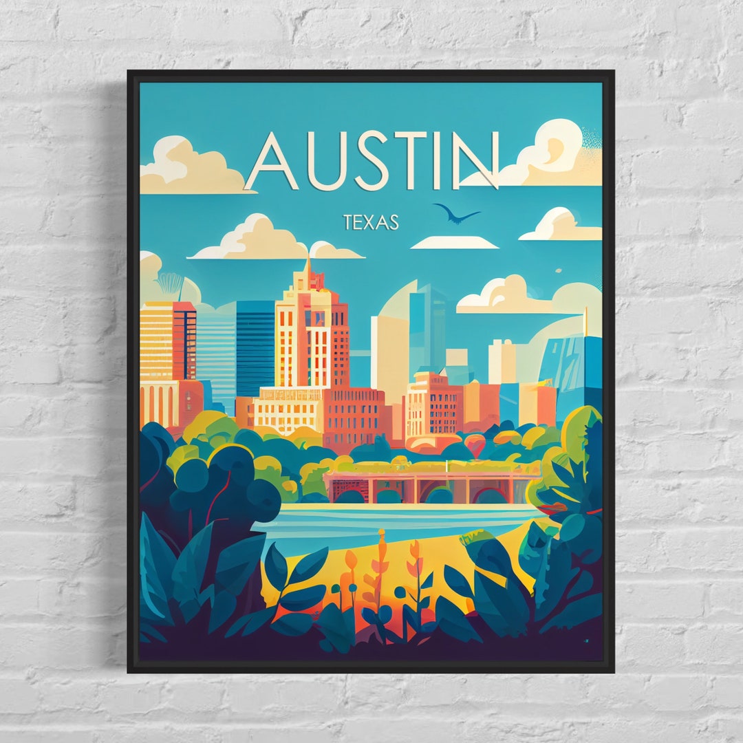 Austin Texas Retro Art Print, Austin Wall Art Illustration, Austin