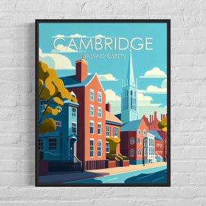 Cambridge Massachusetts Retro Art Print, Cambridge Wall Art Illustration, Cambridge Vintage Minimal Design Poster