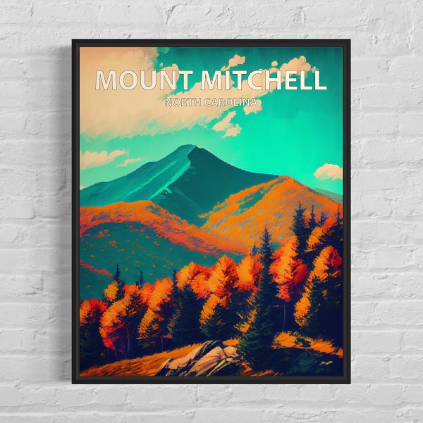 Mount Mitchell North Carolina Art Print, Mount Mitchell Wall Art Painting, Mount Mitchell Vintage Minimal Design Poster