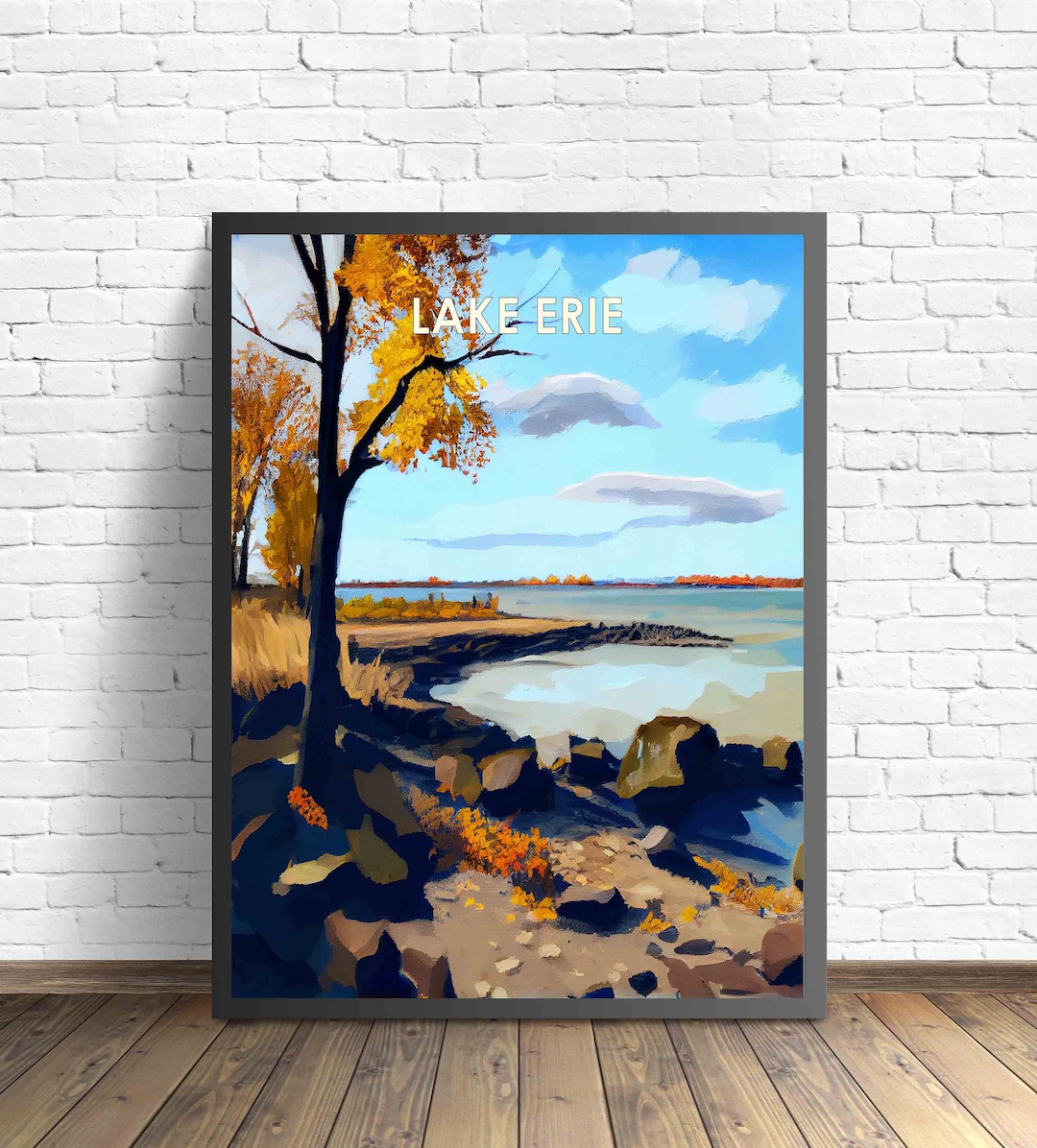 Lake Erie Retro Art Print, Lake Erie Wall Art Illustration, Lake Erie