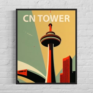 CN Tower Retro Art Print, CN Tower Wall Art Illustration, CN Tower Vintage Minimal Design Poster