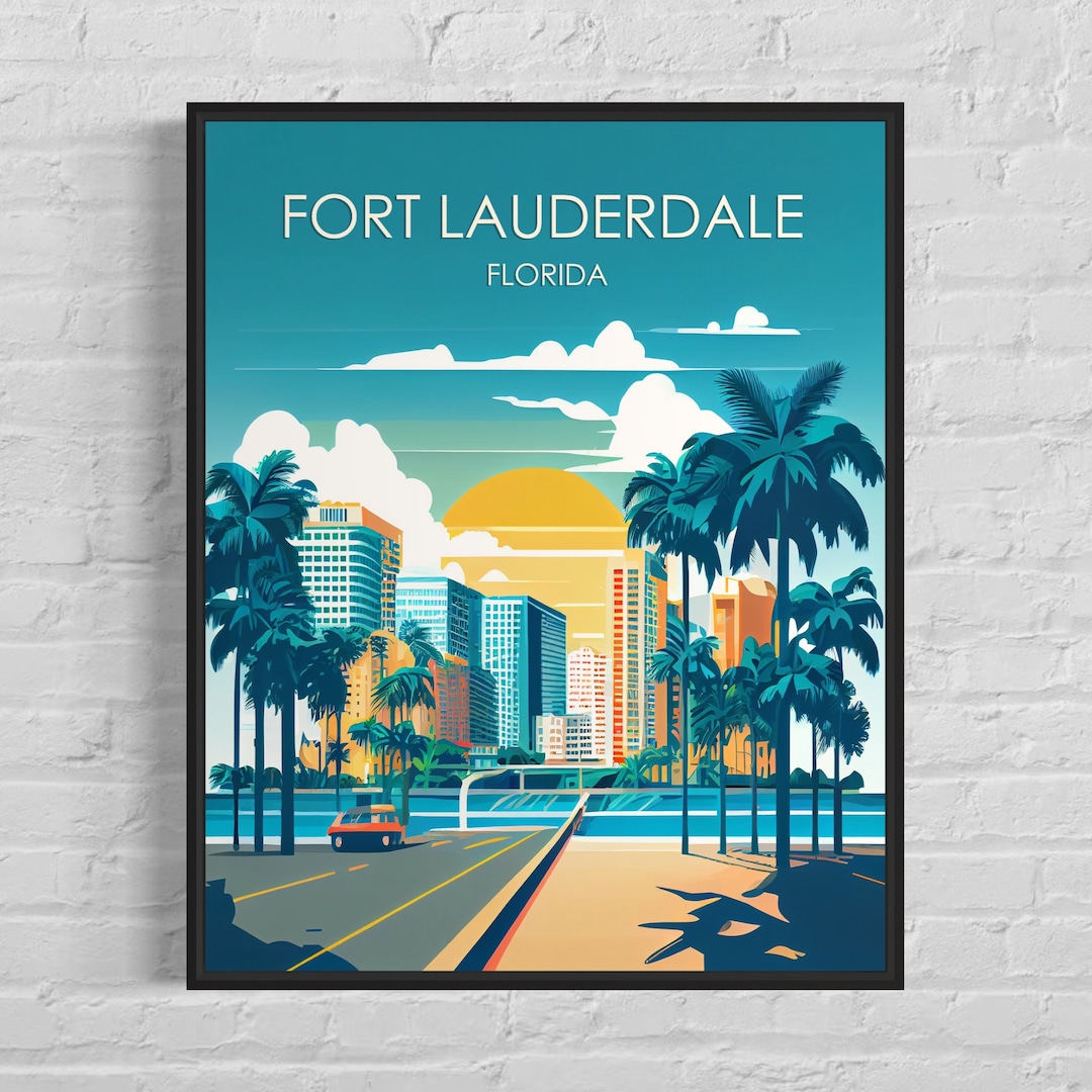 Fort Lauderdale Retro Art Print, Fort Lauderdale Wall Art Illustration