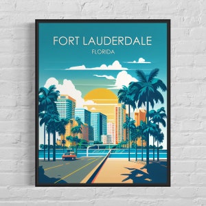 Fort Lauderdale Retro Art Print, Fort Lauderdale Wall Art Illustration, Fort Lauderdale Vintage Minimal Design Poster