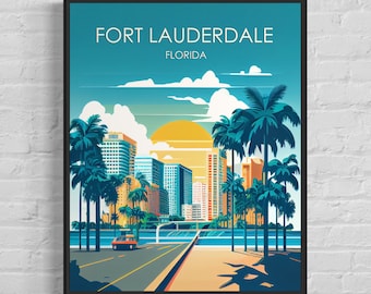 Fort Lauderdale Retro Art Print, Fort Lauderdale Wall Art Illustration, Fort Lauderdale Vintage Minimal Design Poster