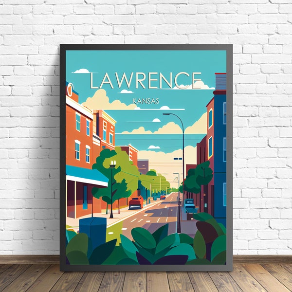 Lawrence Kansas Retro Art Print, Lawrence Wall Art Illustration, Lawrence Vintage Minimal Design Poster