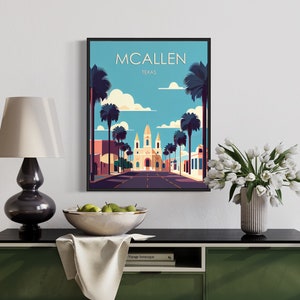 Mcallen Texas Retro Art Print, Mcallen Wall Art Illustration, Mcallen ...