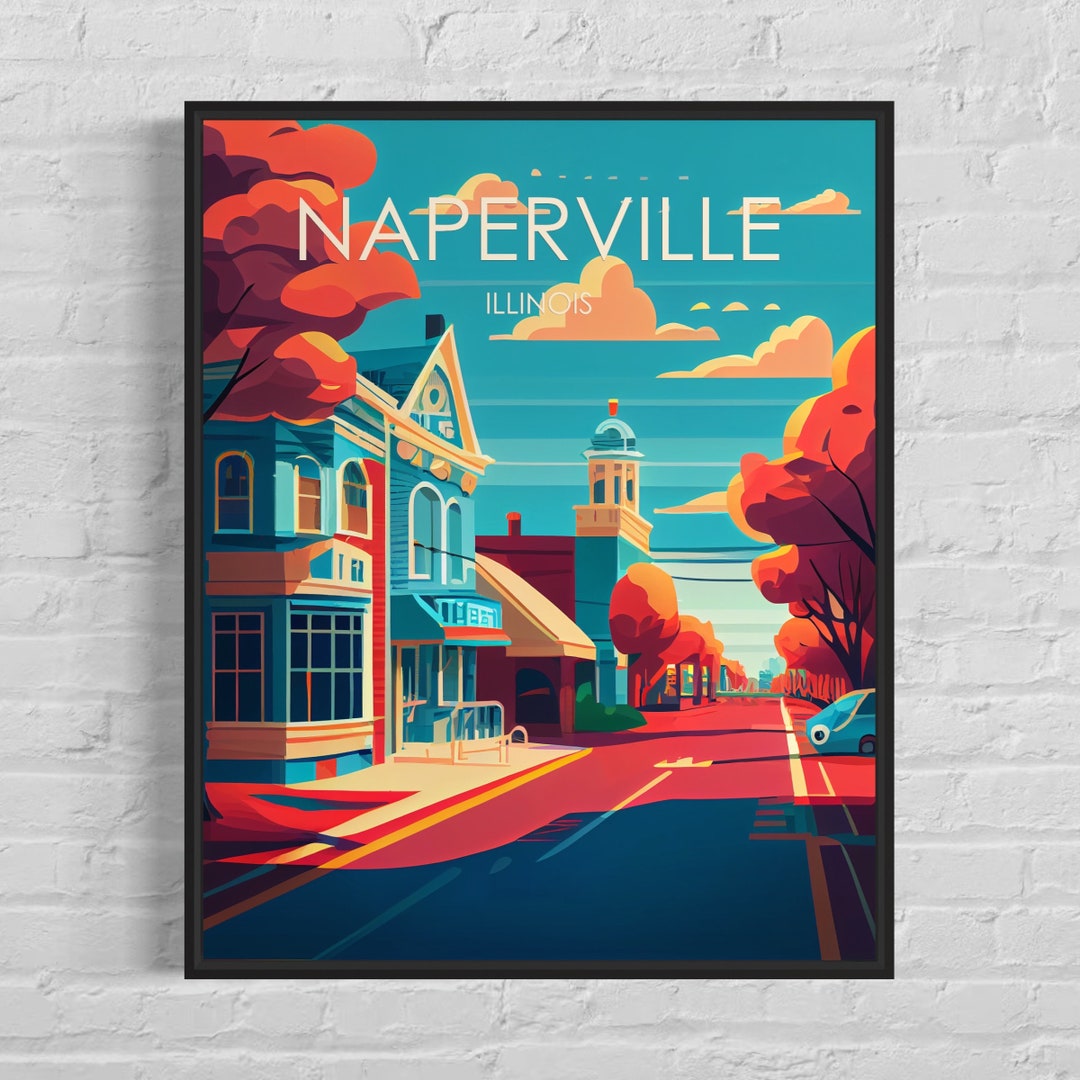 Naperville Illinois Retro Art Print, Naperville Wall Art Illustration