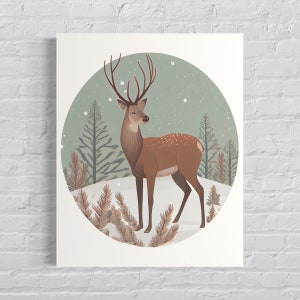 Deer Retro Art Print, Deer Illustration, Deer Vintage Minimal Design Poster