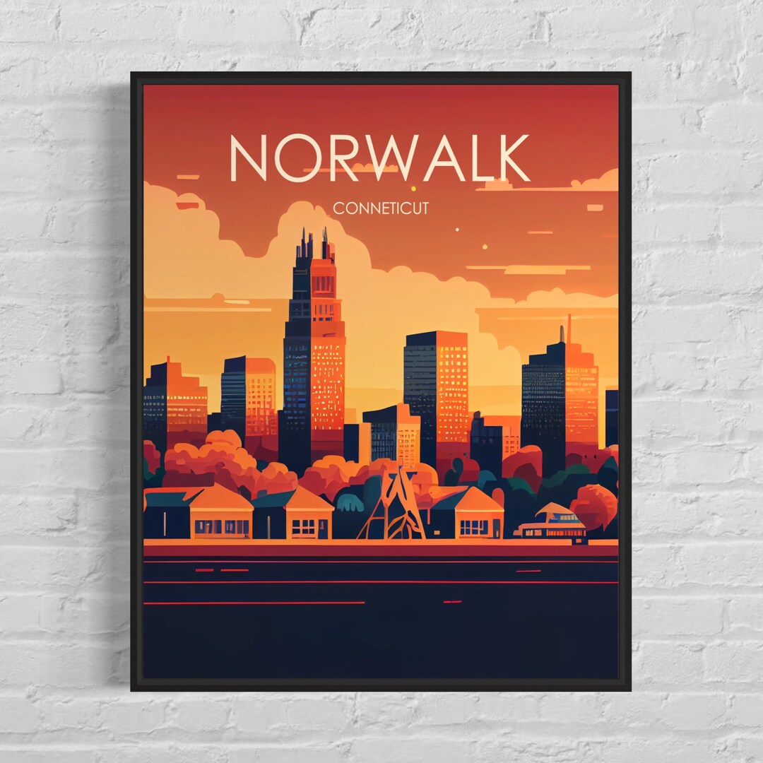 Norwalk Connecticut Retro Art Print, Norwalk Wall Art Illustration