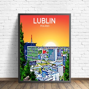 Lublin Poland Art Poster Sunset / Night Poster Art Print, Lublin City Modern Wall art, Colorful Skyline Canvas Sketch Photo