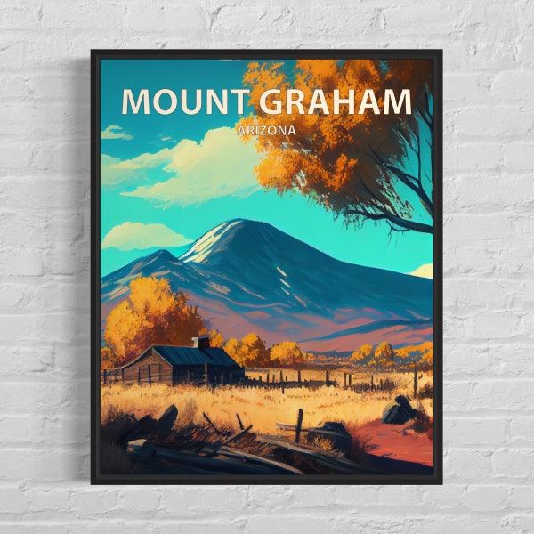 Mount Graham Arizona Art Print, Mount Graham Wall Art Painting, Mount Graham Vintage Minimal Design Poster