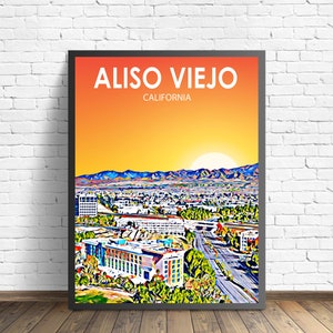 Aliso Viejo CA Art Poster California Sunset / Night Landscape Poster Print, Aliso Viejo Framed Wall Art, Colorful Sketch Home Decor