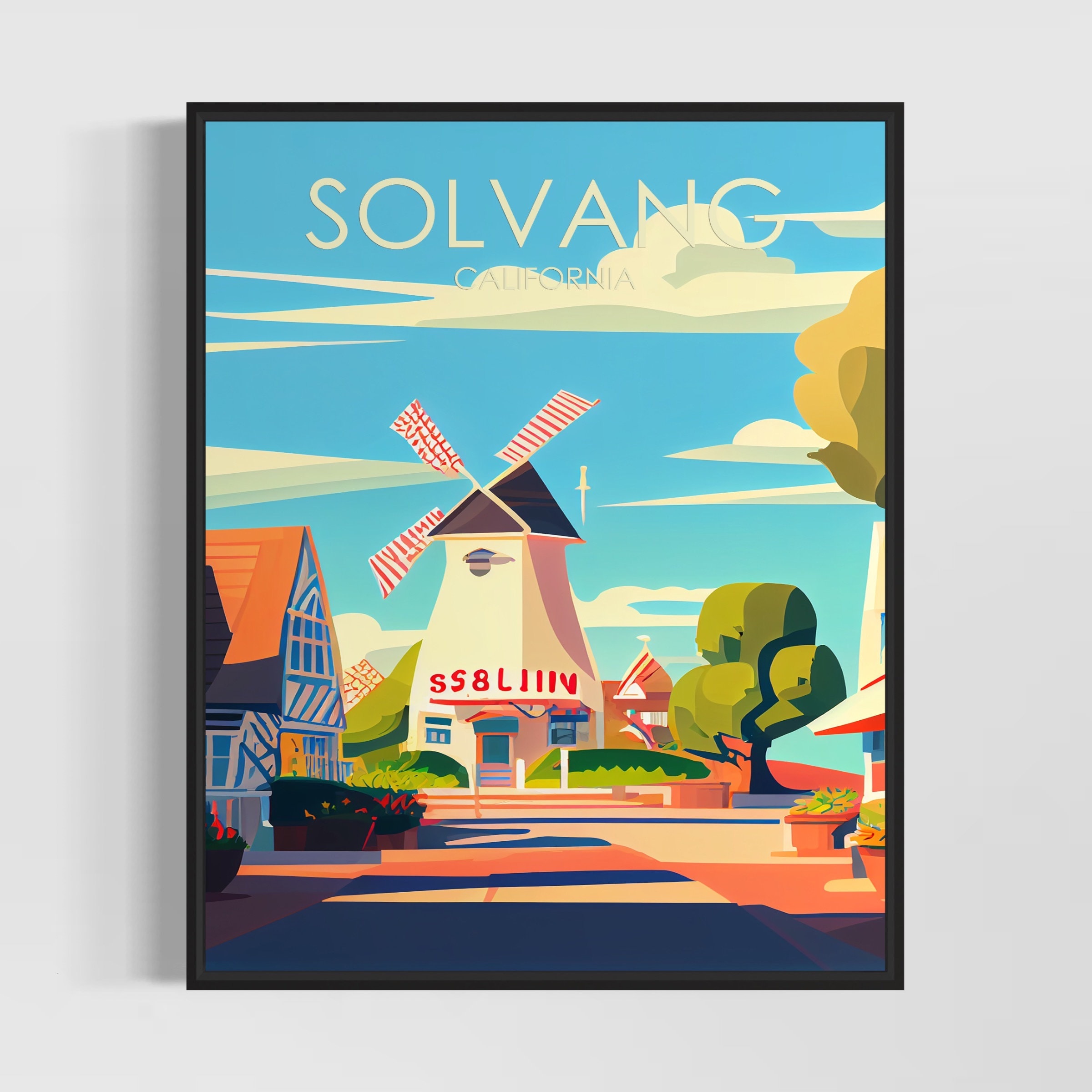 Solvang California Retro Art Print, Solvang Art Illustration
