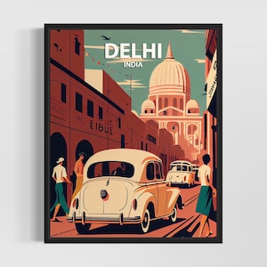 Neu-Delhi Retro Kunstdruck, Neu-Delhi Wand Kunst Illustration, Neu-Delhi Vintage Minimal Design Poster