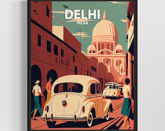Delhi Retro Art Print, Delhi Wall Art Illustration, Delhi Vintage Minimal Design Poster