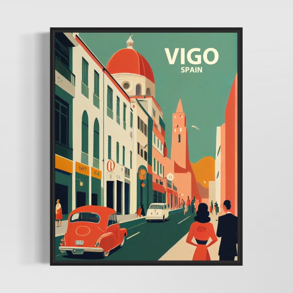 Vigo Spanien Retro Kunstdruck, Vigo Wand Kunst Illustration, Vigo Vintage Minimal Design Poster