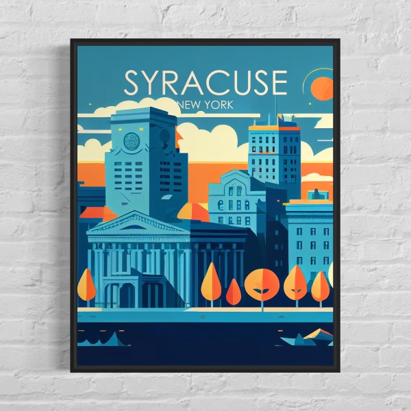 Syracuse New York Retro Art Print, Syracuse Wall Art Illustration, Syracuse Vintage Minimal Design Poster