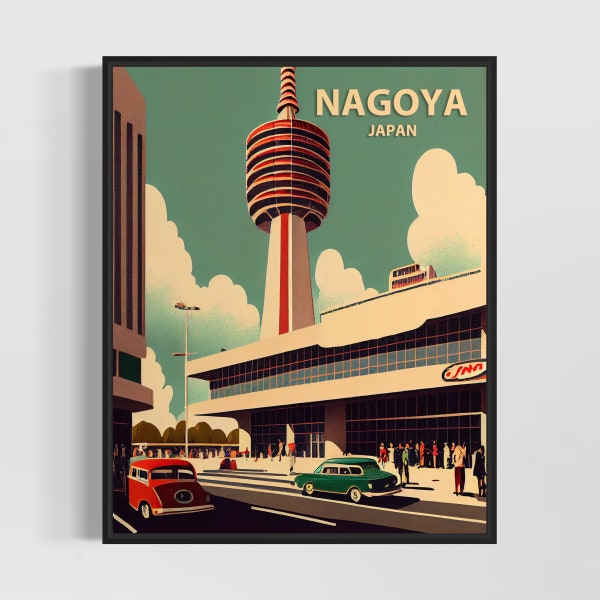 Nagoya Japan Retro Art Print, Nagoya Wall Art Illustration, Nagoya Vintage Minimal Design Poster