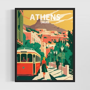 Athens Retro Art Print, Athens Wall Art Illustration, Athens Vintage Minimal Design Poster