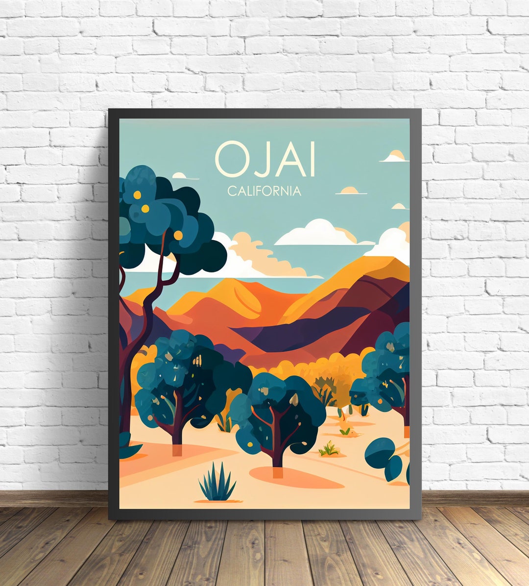 Ojai Valley California Retro Art Print, Ojai Valley Art Illustration ...