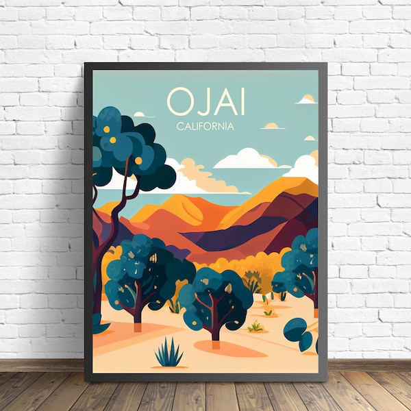 Ojai Valley California Retro Art Print, Ojai Valley Art Illustration, Ojai Valley Vintage Minimal Design Poster