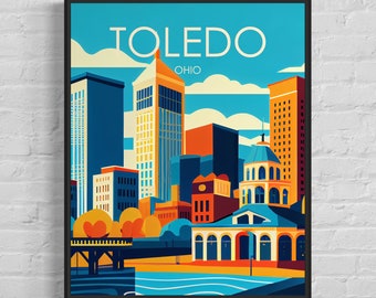 Toledo Ohio Retro Art Print, Toledo Wall Art Illustration, Toledo Vintage Minimal Design Poster