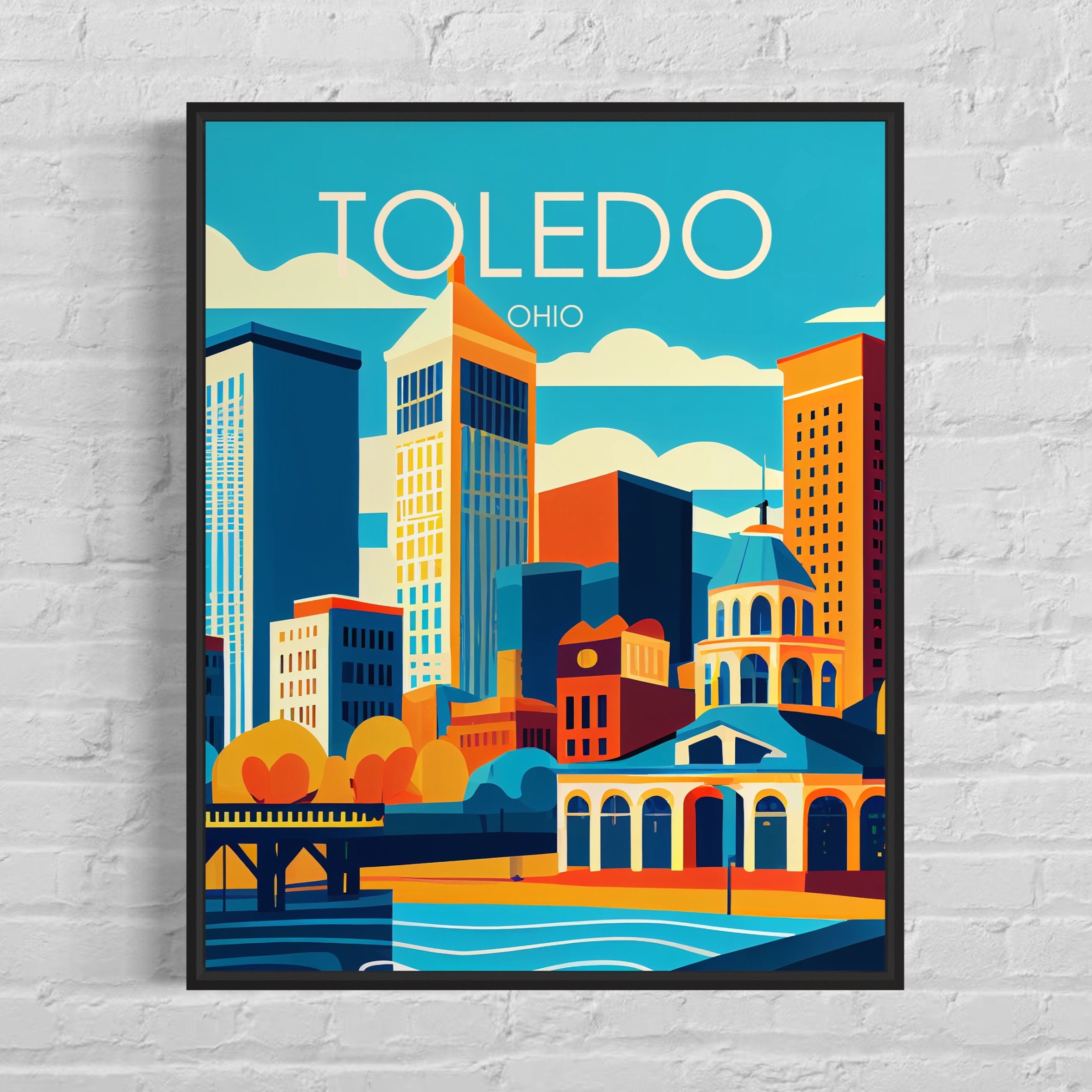 Toledo Ohio Retro Art Print, Toledo Wall Art Illustration, Toledo Vintage Minimal Design Poster