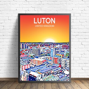 Luton UK Art Poster Sunset / Night Poster Stampa artistica, Luton City Modern Wall art, Colorful Skyline Canvas Sketch Photo Sketch
