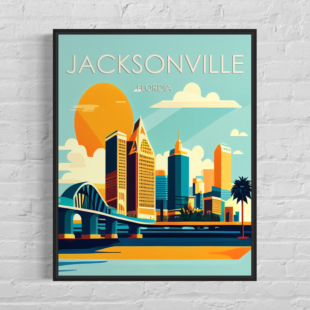 Jacksonville Retro Art Print, Jacksonville Wall Art Illustration, Jacksonville Vintage Minimal