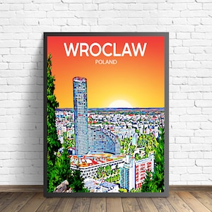 Wroclaw Poland Art Poster Sunset / Night Poster Art Print, Wroclaw City Modern Wall art, Colorful Skyline Canvas Photo