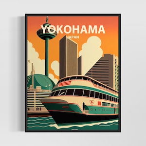 Yokohama Japan Retro Art Print, Yokohama Wall Art Illustration, Yokohama Vintage Minimal Design Poster