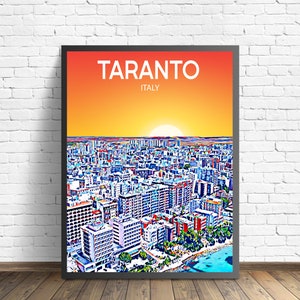 Taranto Italy Art Poster Sunset / Night Poster Art Print, Taranto City Modern Wall art, Colorful Skyline Canvas Photo