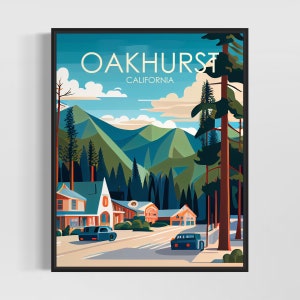 Oakhurst California Retro Art Print, Oakhurst Art Illustration, Oakhurst Vintage Minimal Design Poster