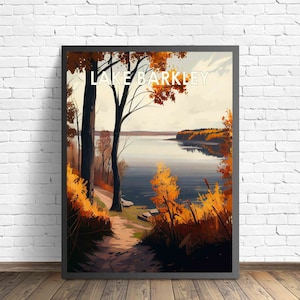 Stampa artistica retrò del lago Barkley Minnesota, illustrazione artistica murale del lago Barkley Minnesota, poster di design vintage degli anni &#39;60