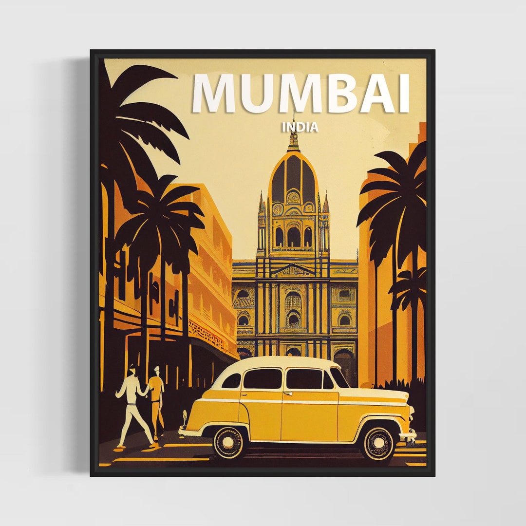 Mumbai India Retro Art Print, Mumbai Wall Art Illustration, Mumbai