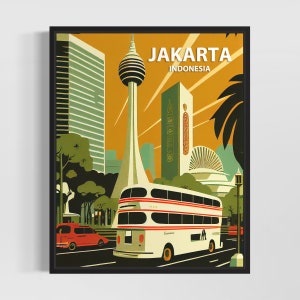 Jakarta Retro Kunstdruck, Jakarta Wand Kunst Illustration, Jakarta Vintage Minimal Design Poster
