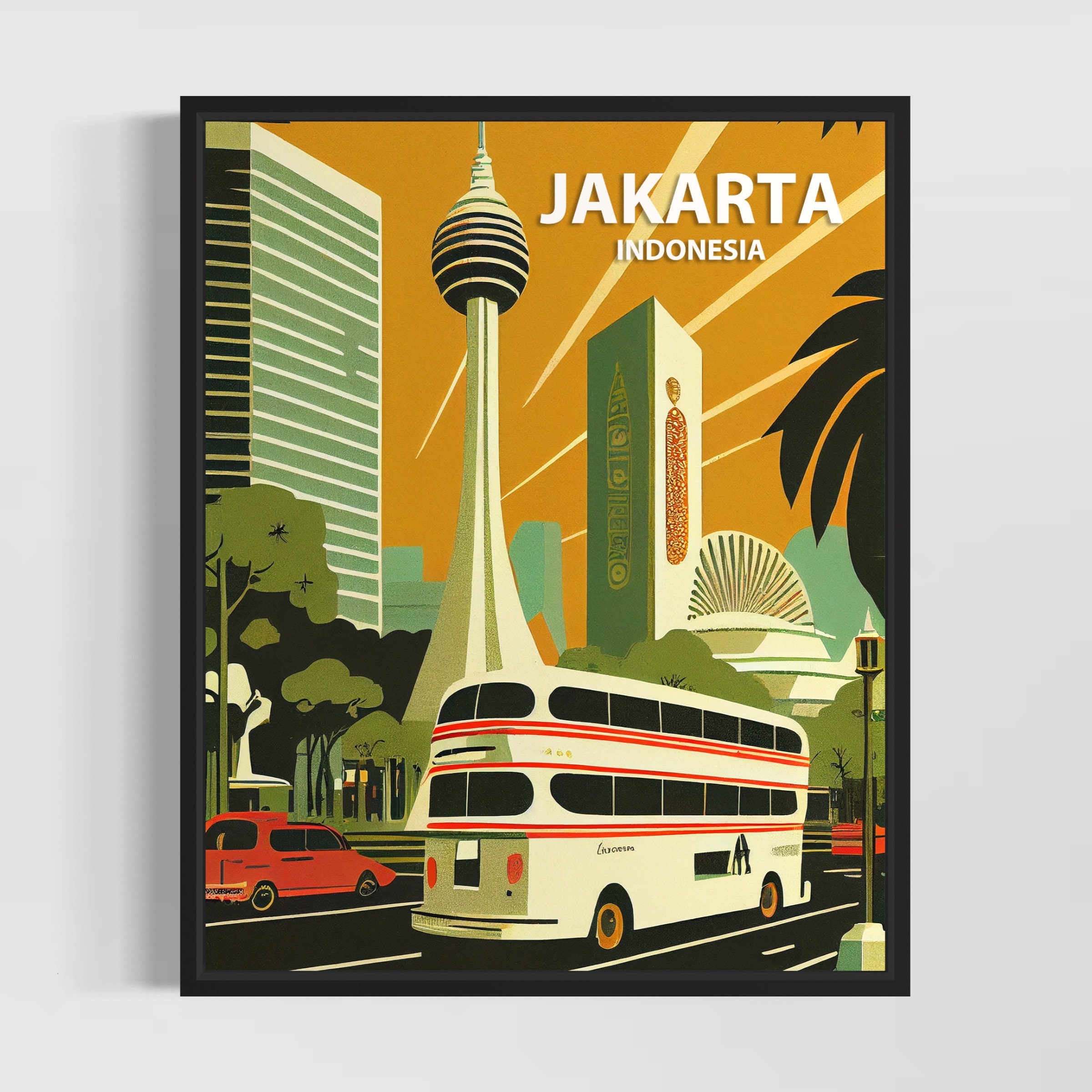 Jakarta Retro Art Print Jakarta Wall Art Illustration Etsy