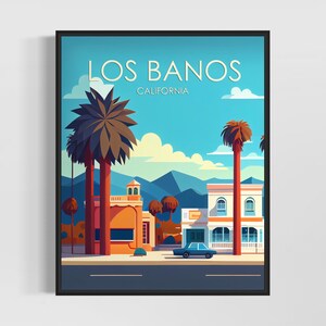 Impressão de arte retrô Los Banos Califórnia, ilustração de arte Los Banos, pôster de design minimalista vintage Los Banos
