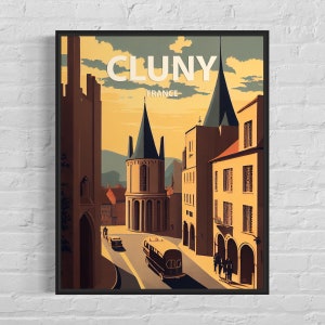 Cluny France Retro Art Print, Cluny Wall Art Illustration, Cluny Vintage Minimal Design Poster