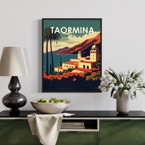 Taormina Italy Retro Art Print, Taormina Italy Wall Art Illustration, Taormina Italy Vintage Minimal Design Poster image 3