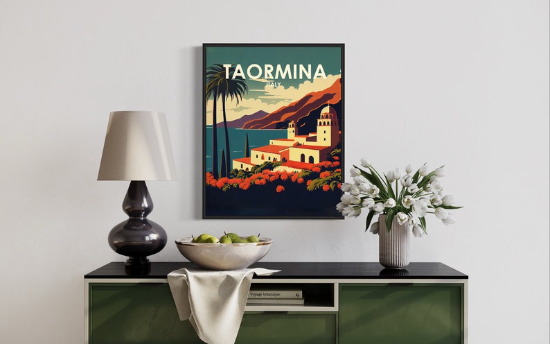 Taormina Italy Retro Art Print, Taormina Italy Wall Art Illustration, Taormina Italy Vintage Minimal Design Poster image 3