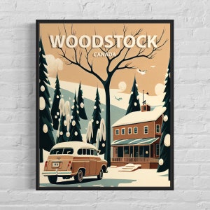 Woodstock Canada Retro Art Print, Woodstock Wall Art Illustration, Woodstock Vintage Minimal Design Poster