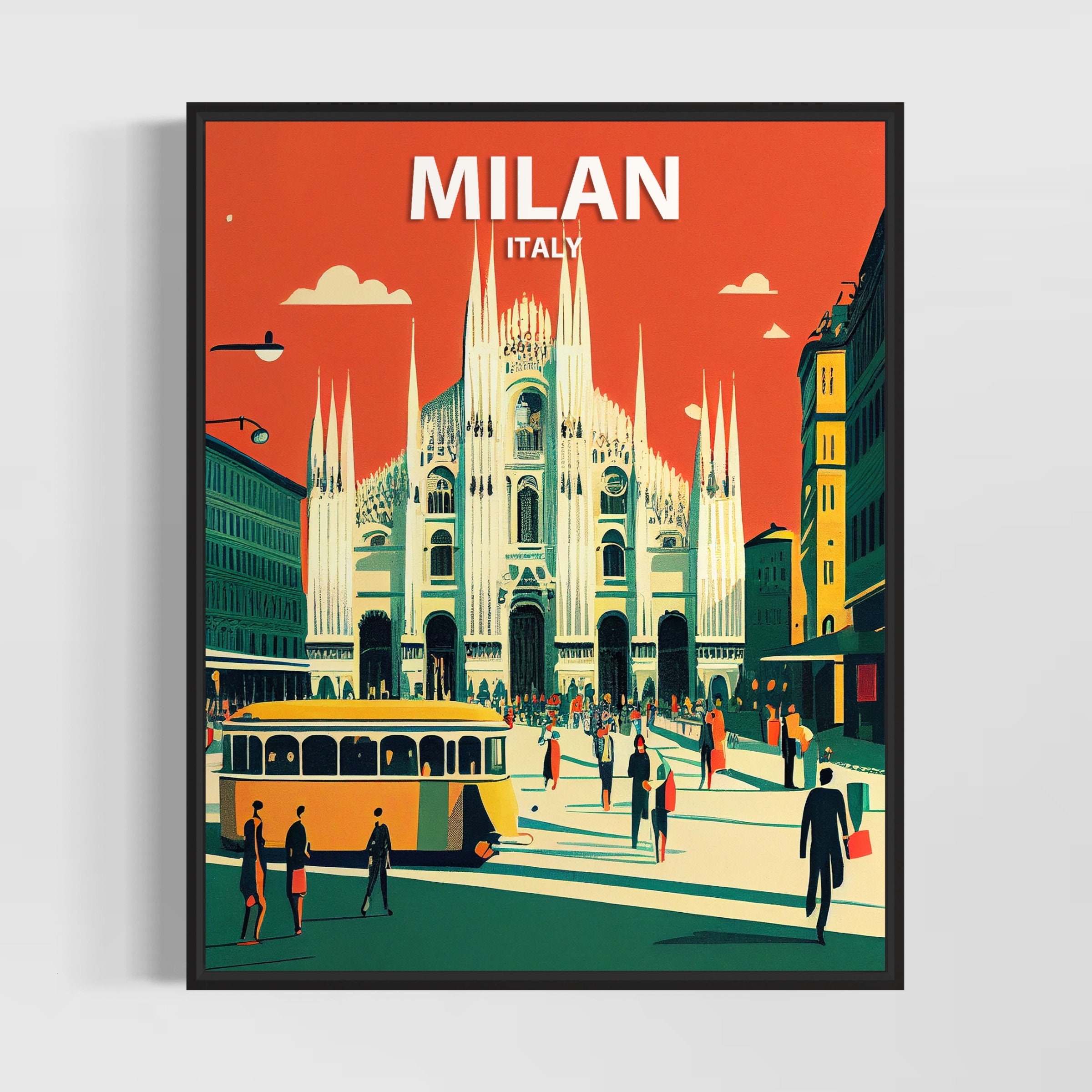 Milan Italy Retro Art Print, Milan Wall Art Illustration, Milan Vintage  Minimal Design Poster 