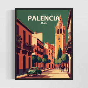 Palencia Spanien Retro Kunstdruck, Palencia Wand Kunst Illustration, Palencia Vintage Minimal Design Poster